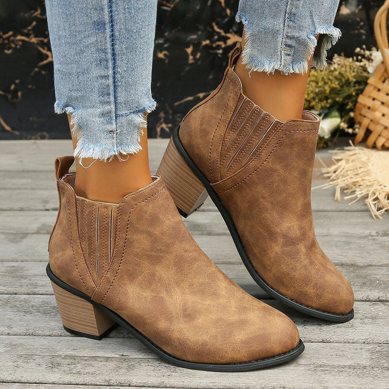 Women's Chelsea Boots Stacked Block Heel Western Style