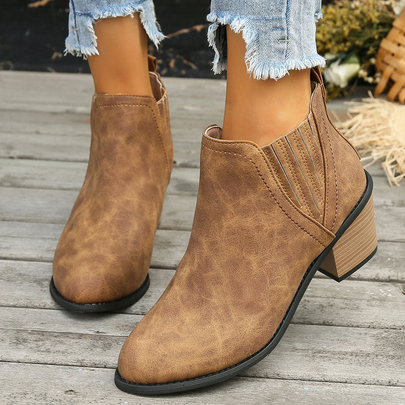 Women's Chelsea Boots Stacked Block Heel Western Style