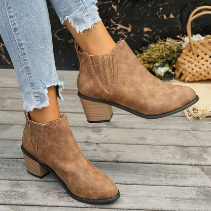 Women's Chelsea Boots Stacked Block Heel Western Style