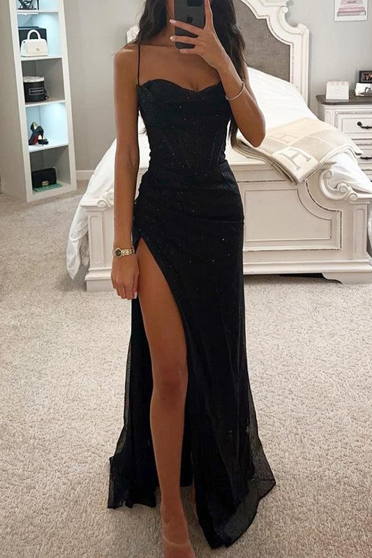 Women's Corset Maxi Dress | Shimmer Finish & Thigh-High Slit