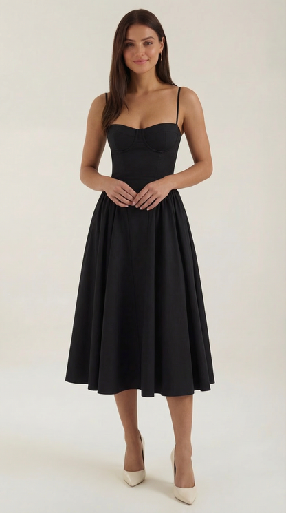 Women's Corset Midi Dress | Floral Print & Sweetheart Neckline