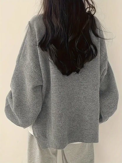 Women's Cozy Lantern Sleeve Knit Sweater - Chic Round Neck Design