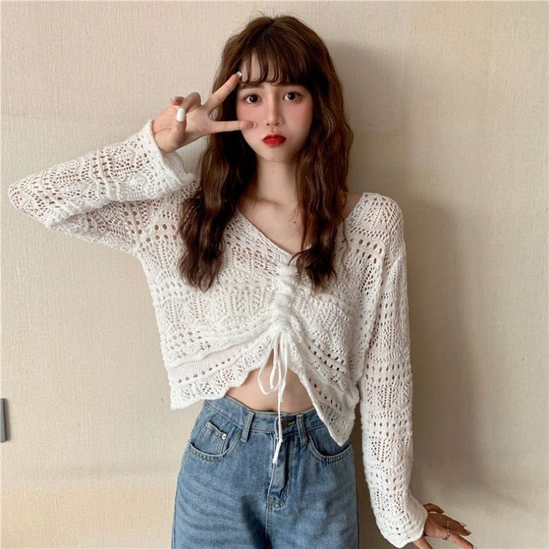 Women's Crochet Sweater | Drawstring & Loose Fit