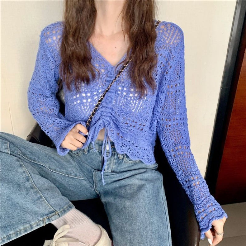 Women's Crochet Sweater | Drawstring & Loose Fit