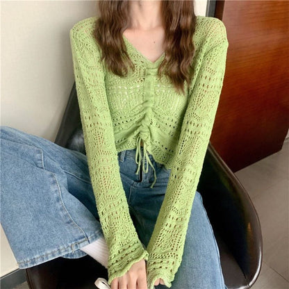 Women's Crochet Sweater | Drawstring & Loose Fit