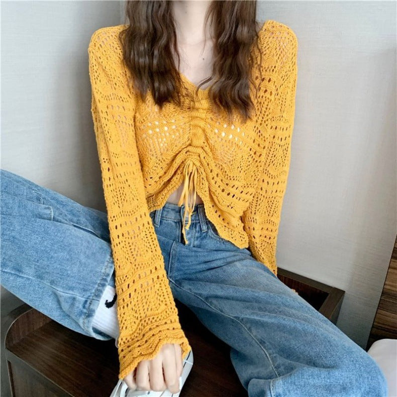 Women's Crochet Sweater | Drawstring & Loose Fit