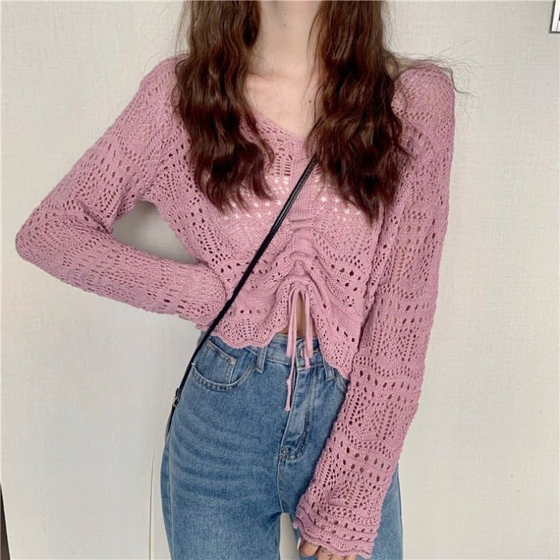 Women's Crochet Sweater | Drawstring & Loose Fit