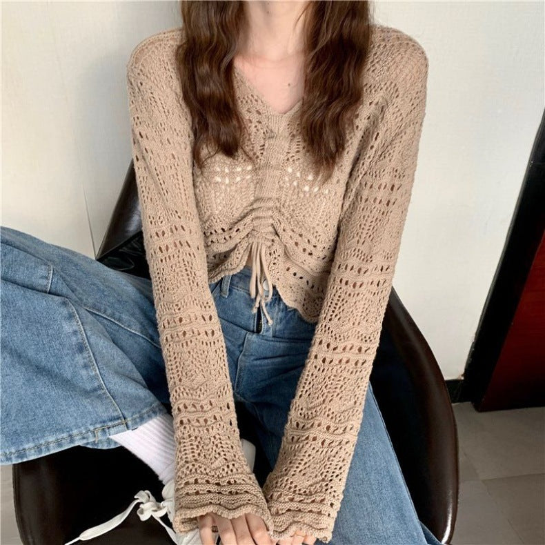 Women's Crochet Sweater | Drawstring & Loose Fit