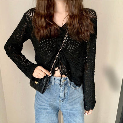 Women's Crochet Sweater | Drawstring & Loose Fit