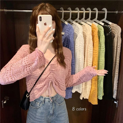 Women's Crochet Sweater | Drawstring & Loose Fit