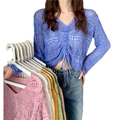Women's Crochet Sweater | Drawstring & Loose Fit