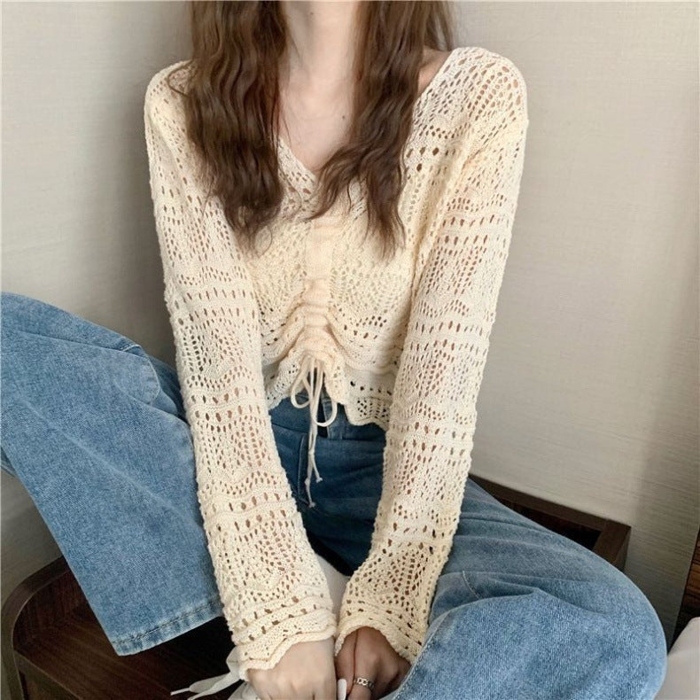 Women's Crochet Sweater | Drawstring & Loose Fit