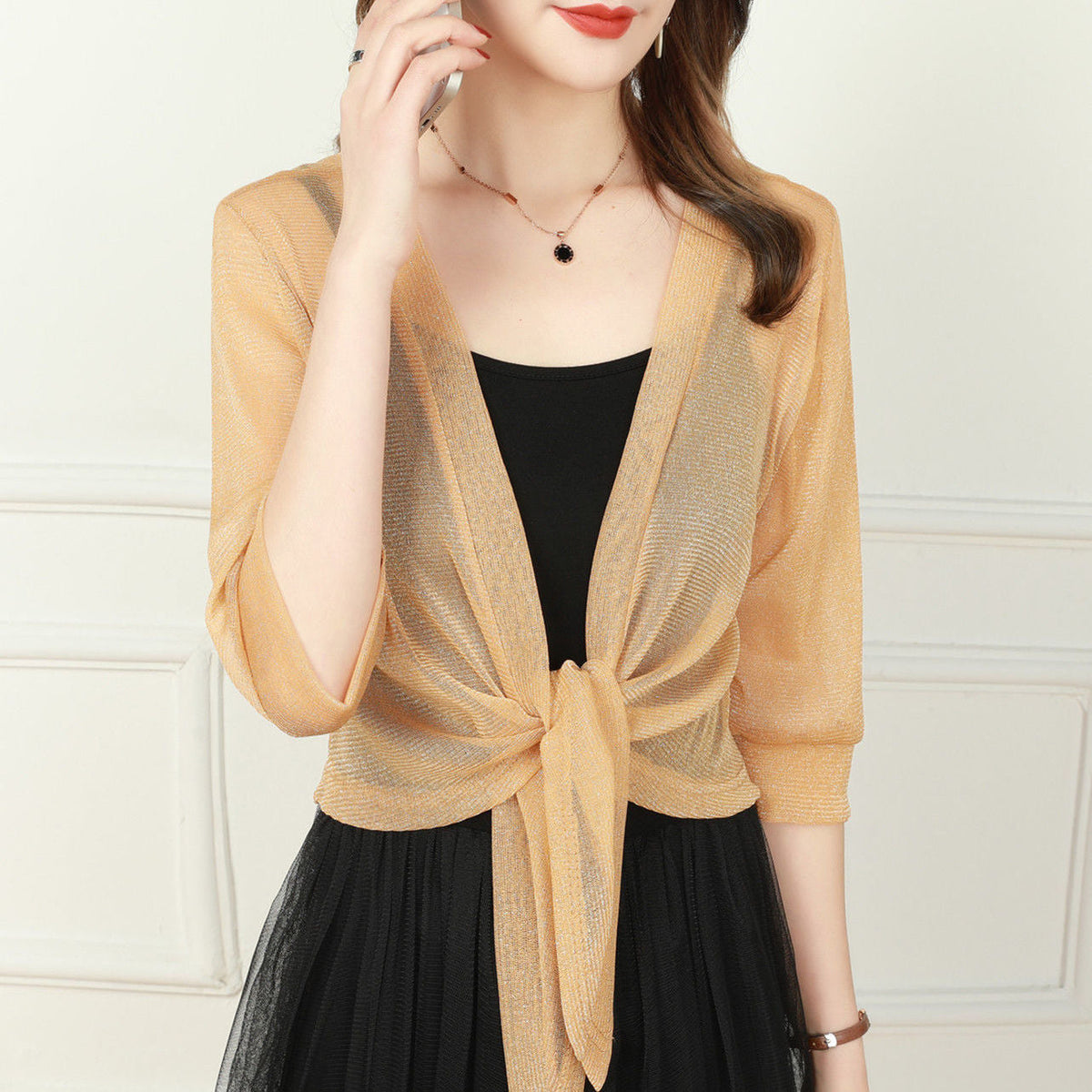 Women's Cropped Top | Sheer Tie-Front Bolero