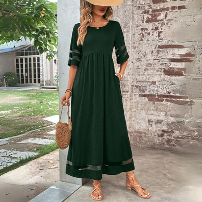 Women's Elegant Long Dress | Mesh Panel Detail & Flattering Relaxed Fit
