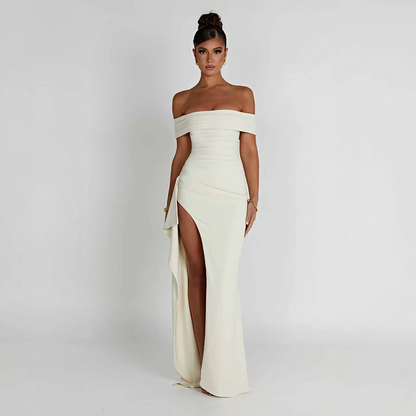 Women's Elegant Long Dress | Off-Shoulder Design & High Leg Slit