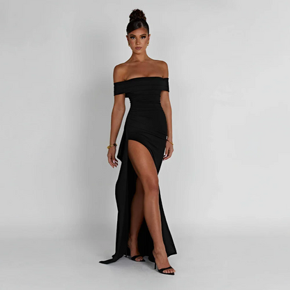 Women's Elegant Long Dress | Off-Shoulder Design & High Leg Slit