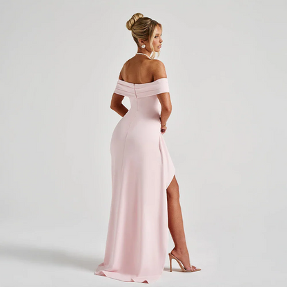 Women's Elegant Long Dress | Off-Shoulder Design & High Leg Slit