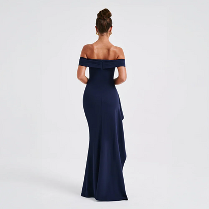 Women's Elegant Long Dress | Off-Shoulder Design & High Leg Slit