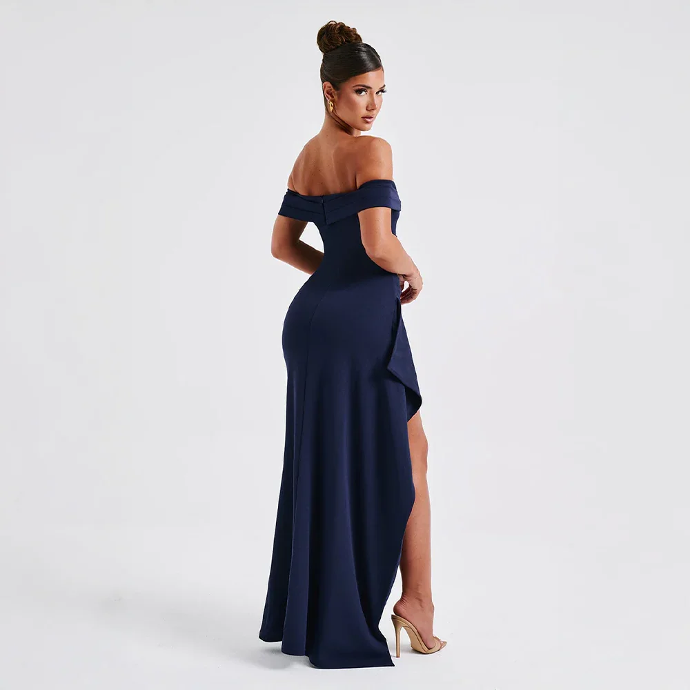 Women's Elegant Long Dress | Off-Shoulder Design & High Leg Slit