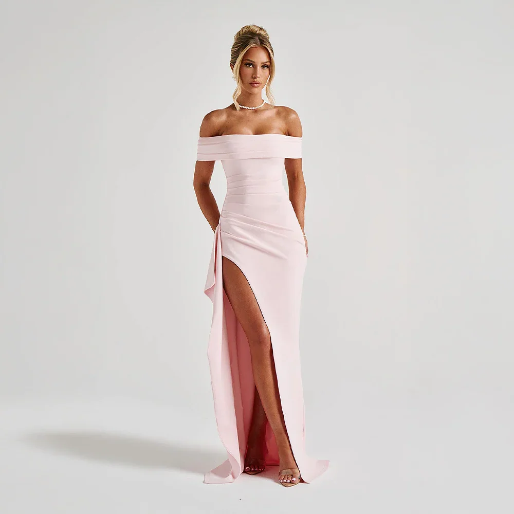 Women's Elegant Long Dress | Off-Shoulder Design & High Leg Slit