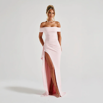 Women's Elegant Long Dress | Off-Shoulder Design & High Leg Slit