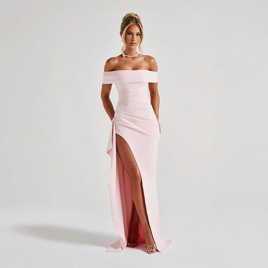 Women's Elegant Long Dress | Off-Shoulder Design & High Leg Slit