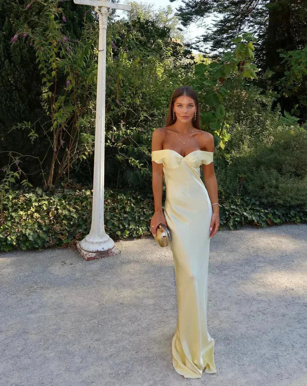 Women's Evening Dress | Off-Shoulder Satin Maxi & Flowing Formal Silhouette