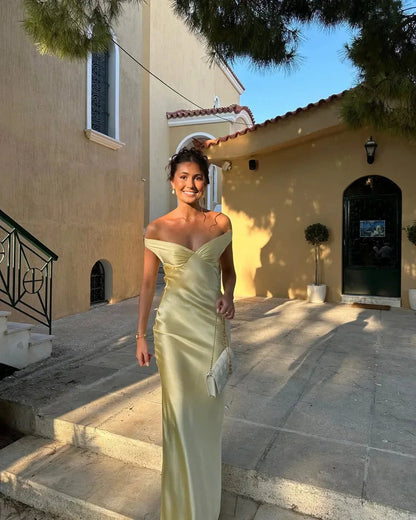 Women's Evening Dress | Off-Shoulder Satin Maxi & Flowing Formal Silhouette