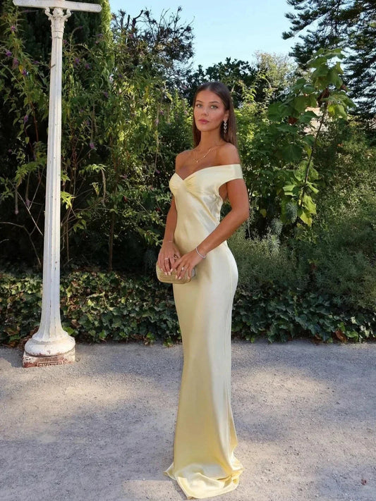 Women's Evening Dress | Off-Shoulder Satin Maxi & Flowing Formal Silhouette