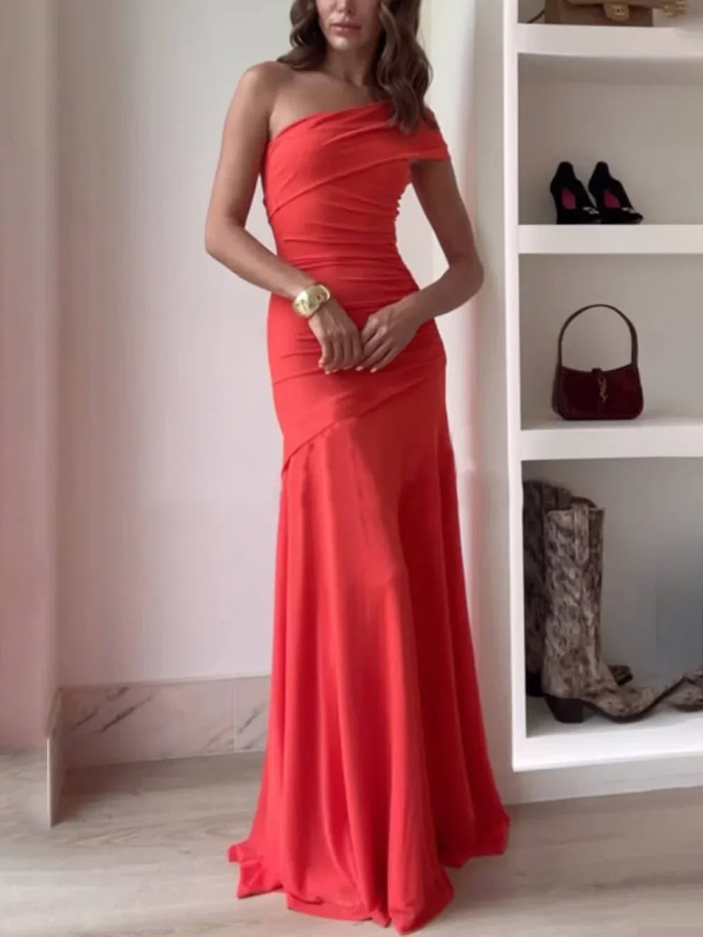 Women's Evening Dress | One-Shoulder Ruched Maxi & Asymmetric Silhouette