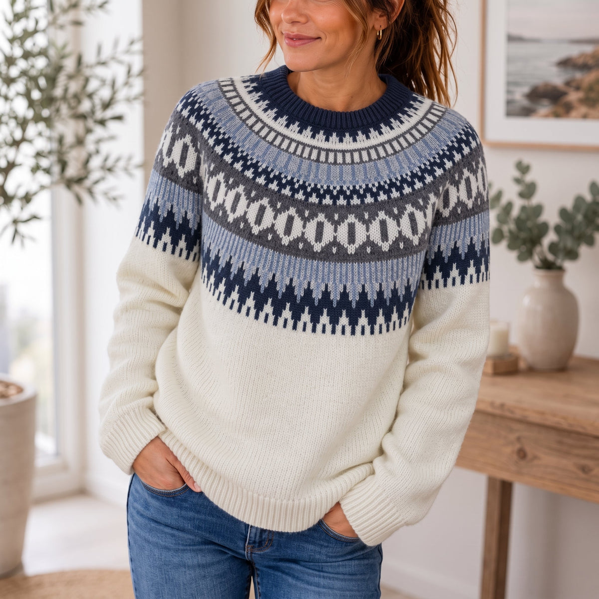 Women's Fair Isle Jumper | Crew Neck & Relaxed Fit