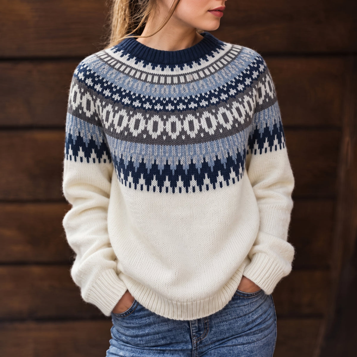 Women's Fair Isle Jumper | Crew Neck & Relaxed Fit