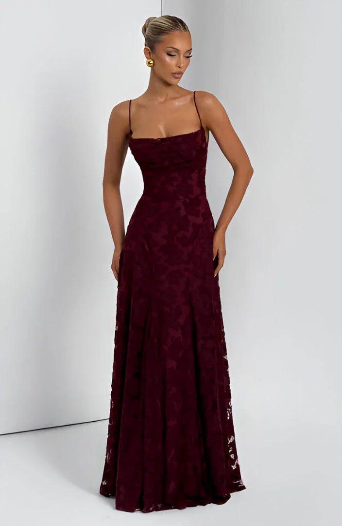 Women's Floral Maxi Dress | 3D Petal Appliqué & Flowing Formal Silhouette