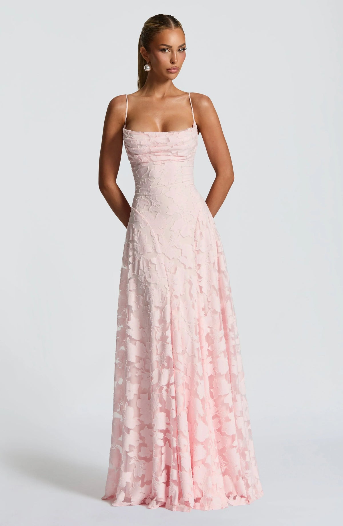 Women's Floral Maxi Dress | 3D Petal Appliqué & Flowing Formal Silhouette
