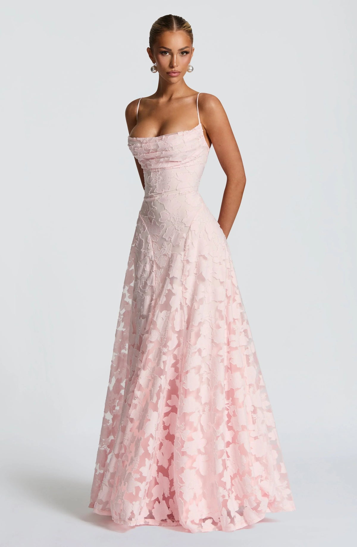 Women's Floral Maxi Dress | 3D Petal Appliqué & Flowing Formal Silhouette