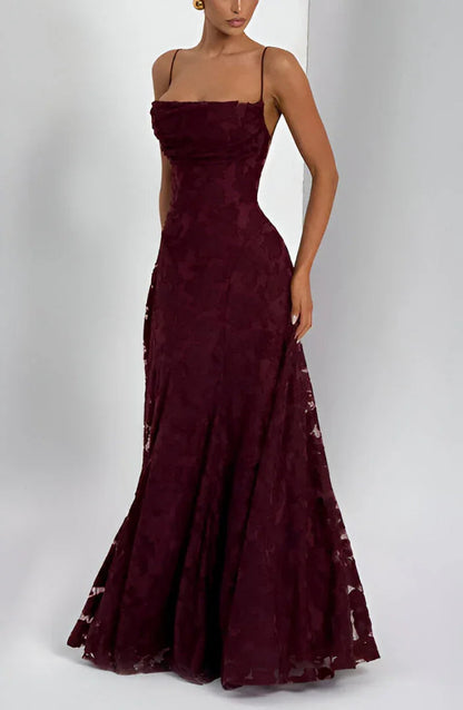Women's Floral Maxi Dress | 3D Petal Appliqué & Flowing Formal Silhouette