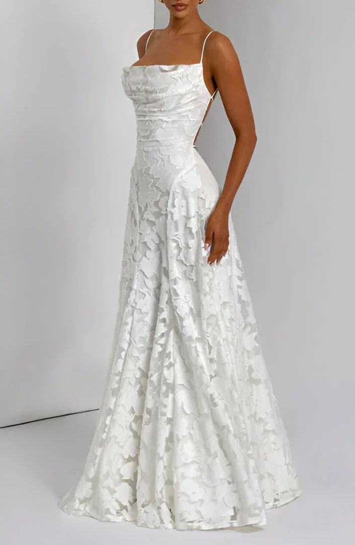 Women's Floral Maxi Dress | 3D Petal Appliqué & Flowing Formal Silhouette