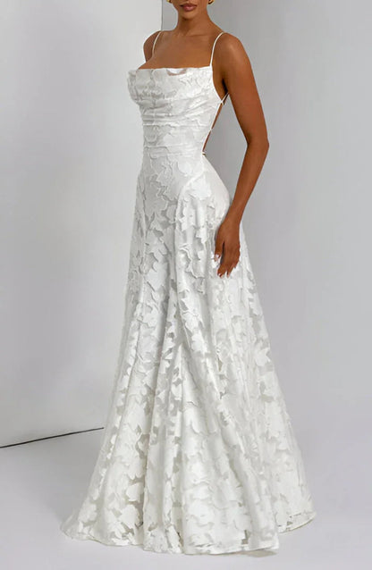 Women's Floral Maxi Dress | 3D Petal Appliqué & Flowing Formal Silhouette