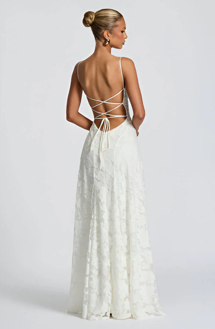 Women's Floral Maxi Dress | 3D Petal Appliqué & Flowing Formal Silhouette