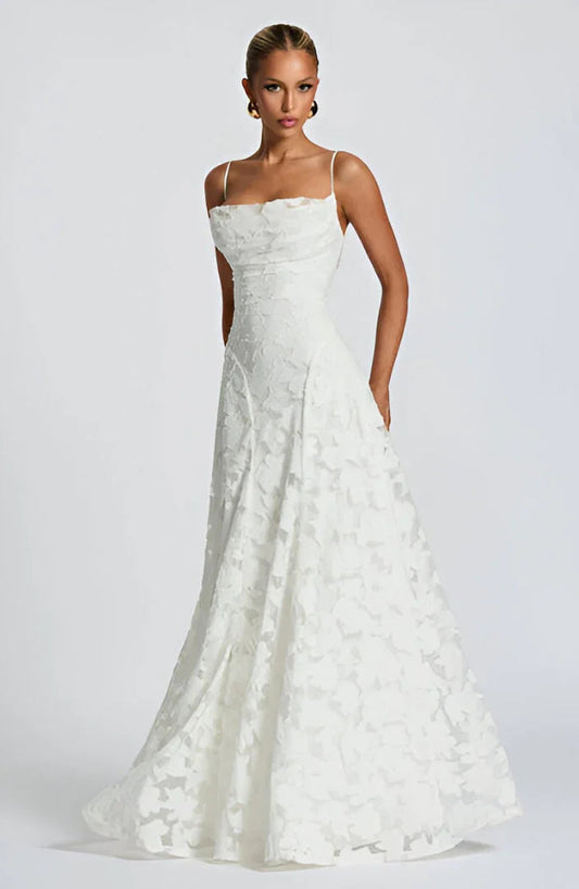 Women's Floral Maxi Dress | 3D Petal Appliqué & Flowing Formal Silhouette