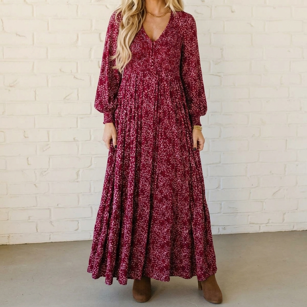 Women's Floral Maxi Dress | Smocked Waist & Hidden Pockets