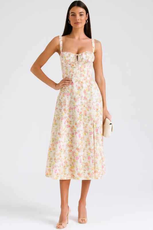 Women's Floral Maxi Dress | Sweetheart Front Tie