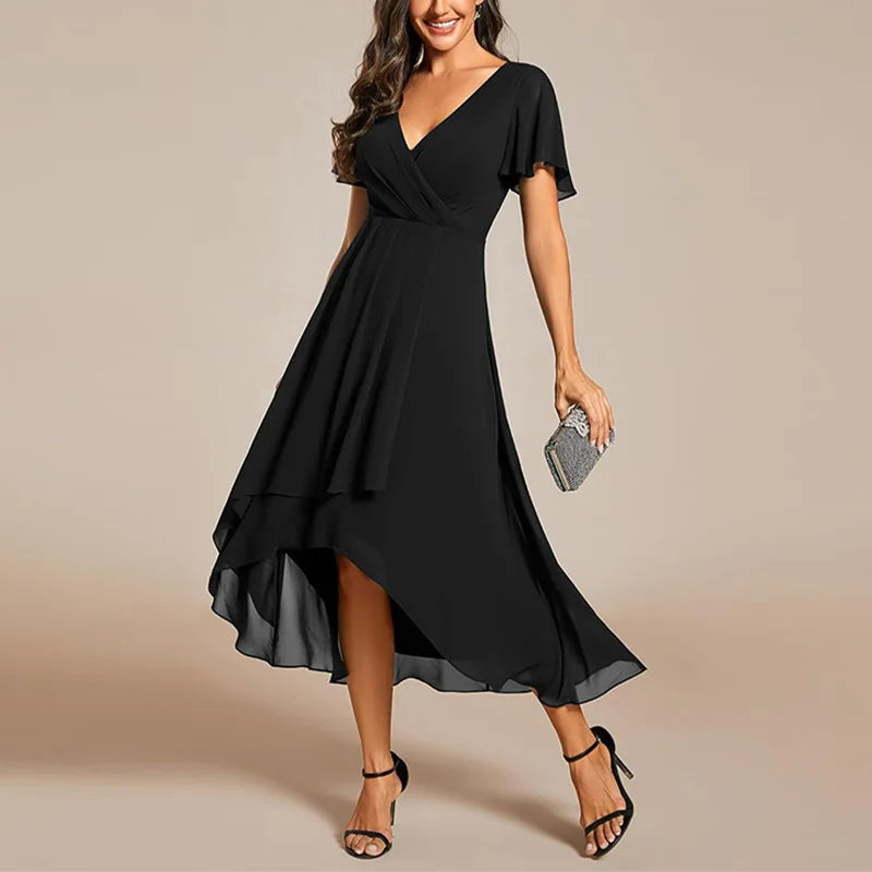 Women's Flowing Dress | Flutter Sleeves & High-Low Hem Elegance