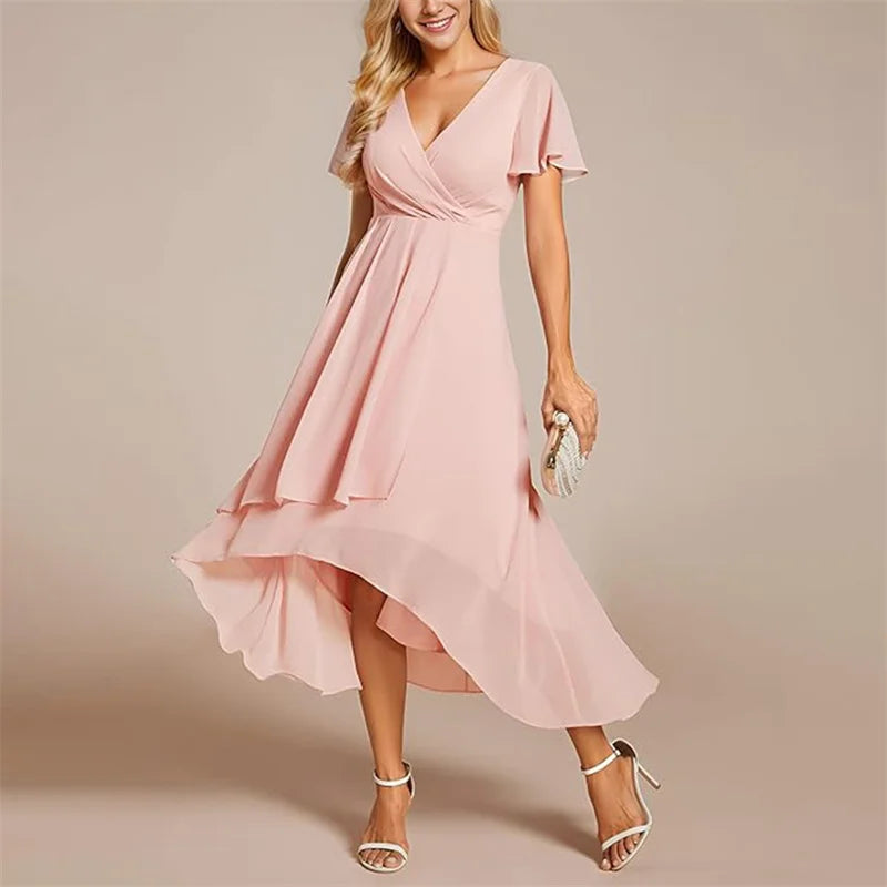 Women's Flowing Dress | Flutter Sleeves & High-Low Hem Elegance