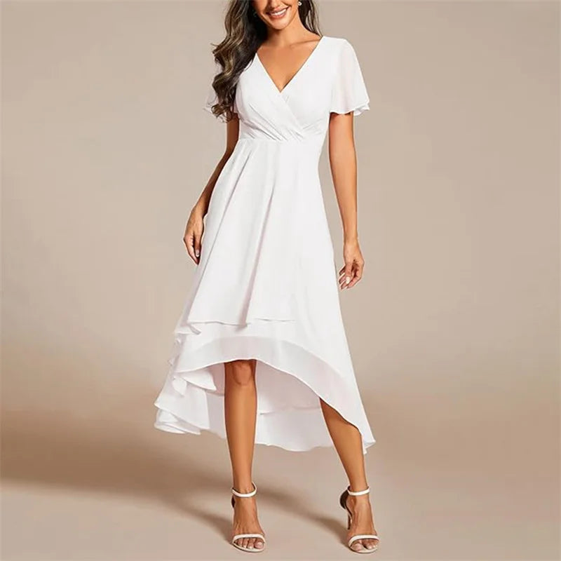 Women's Flowing Dress | Flutter Sleeves & High-Low Hem Elegance