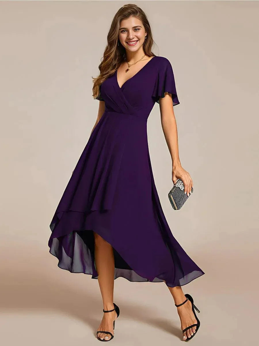 Women's Flowing Dress | Flutter Sleeves & High-Low Hem Elegance