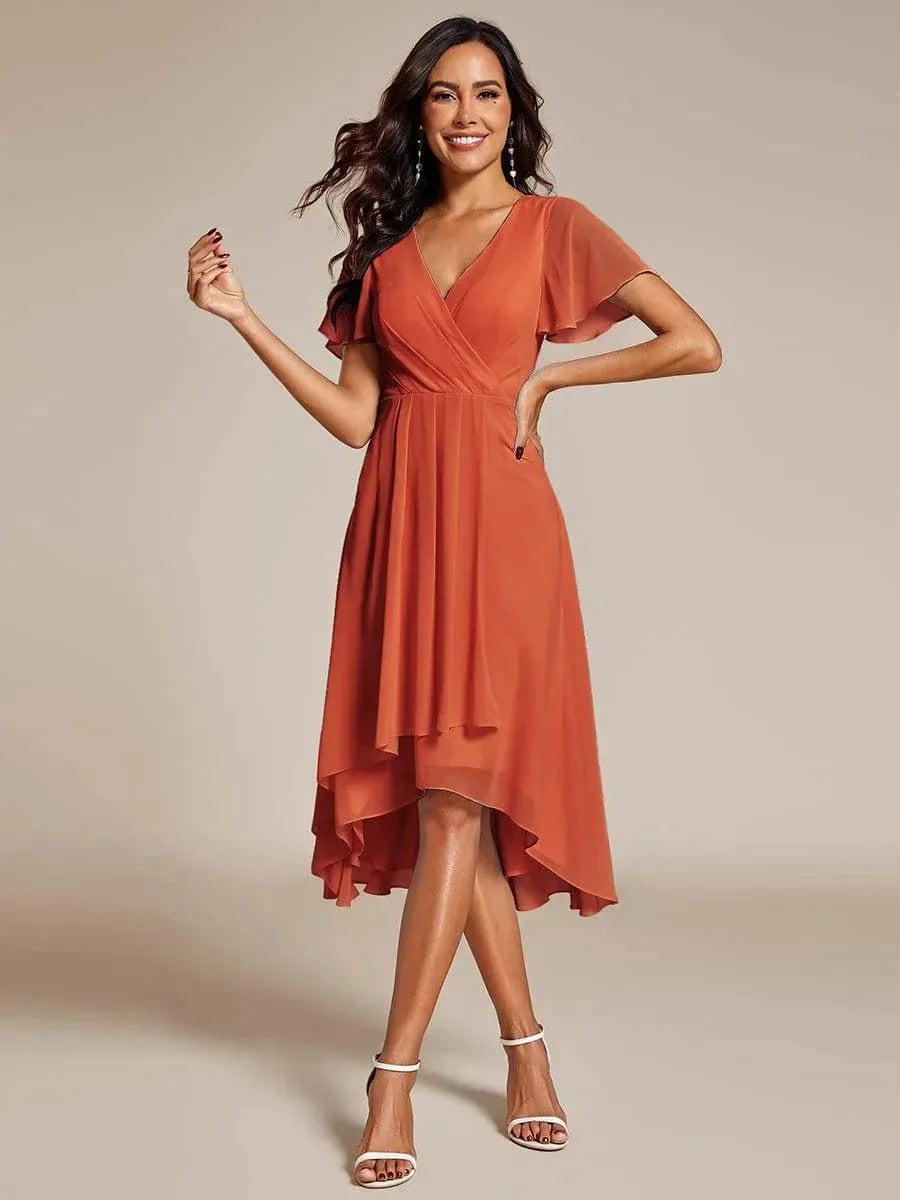 Women's Flowing Dress | Flutter Sleeves & High-Low Hem Elegance