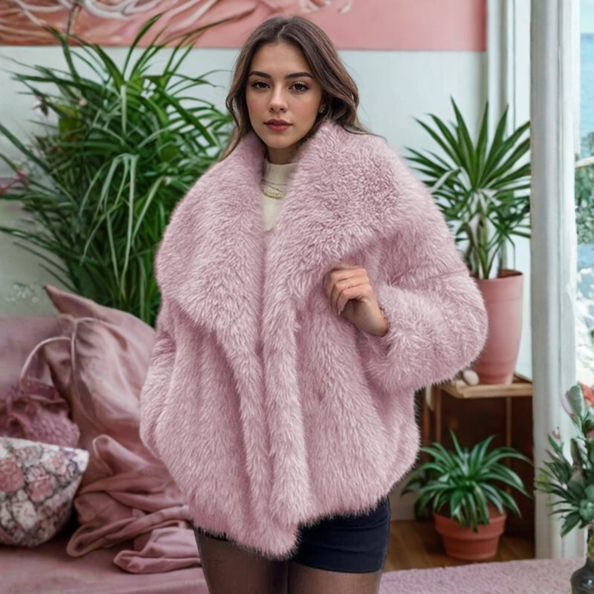 Women's Fuzzy Collared Coat | Long Sleeve & Cosy Comfort