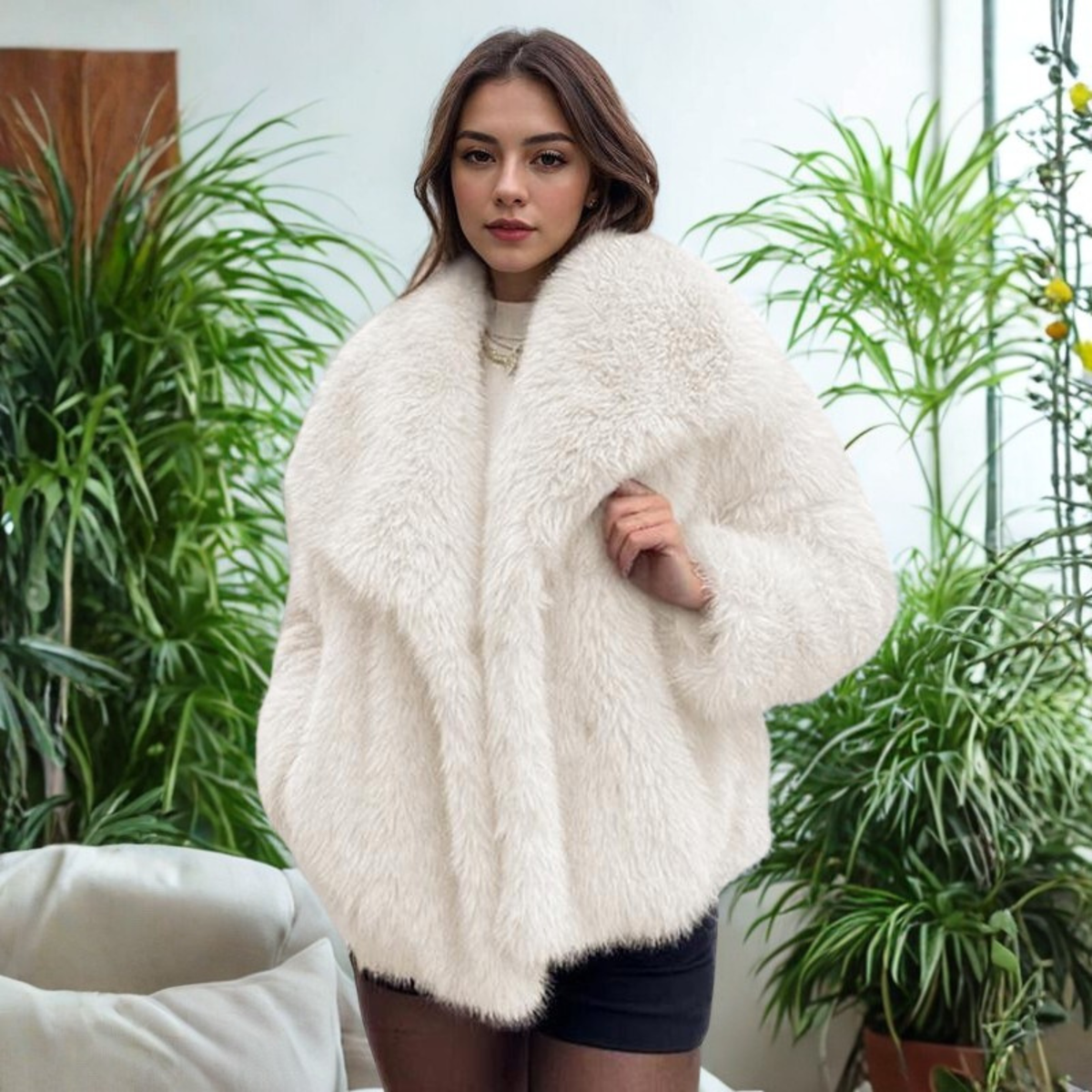 Women's Fuzzy Collared Coat | Long Sleeve & Cosy Comfort