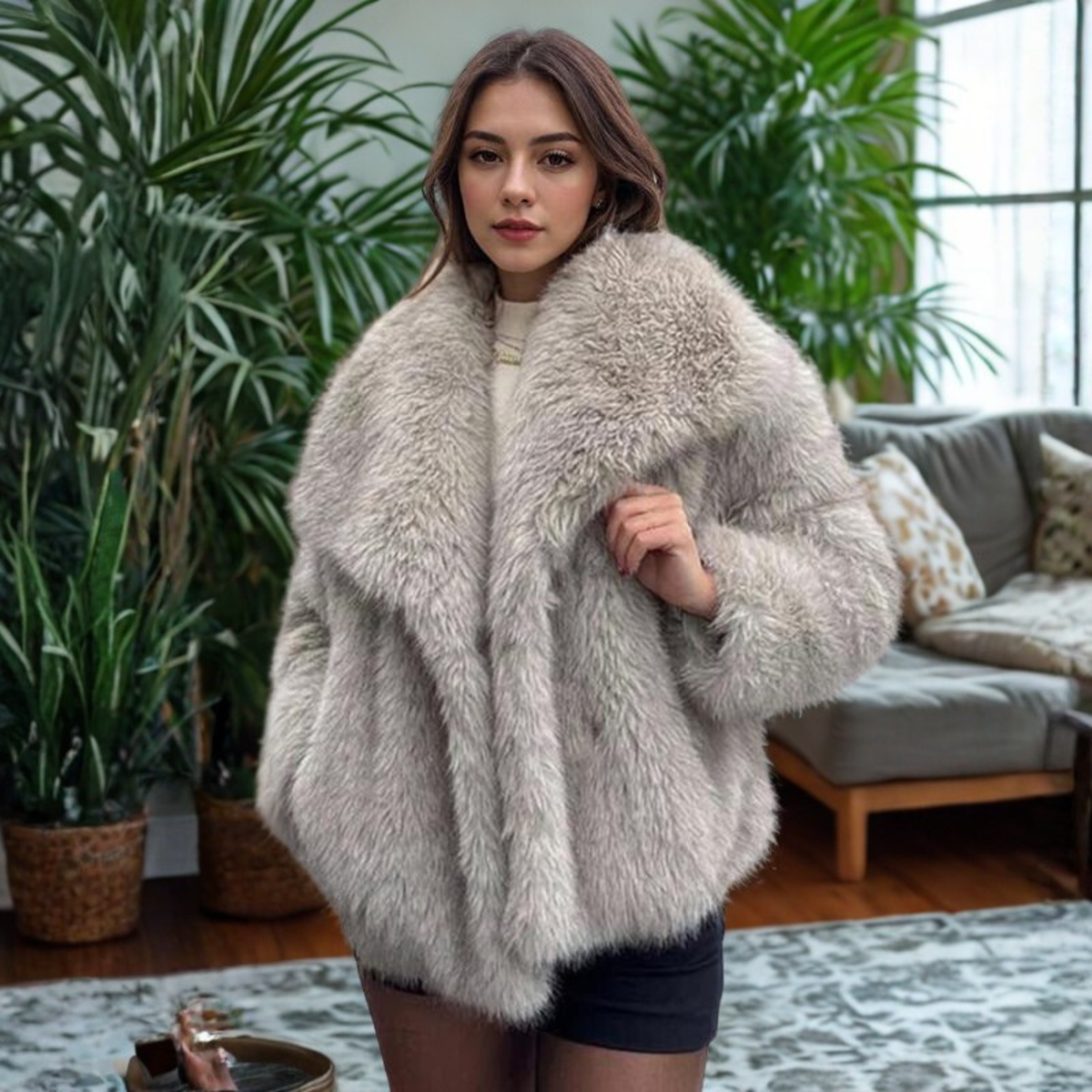 Women's Fuzzy Collared Coat | Long Sleeve & Cosy Comfort